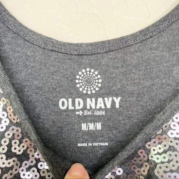 Old Navy NWT Y2K Charcoal Gray Sequin Tank Top Medium - Picture 3 of 7